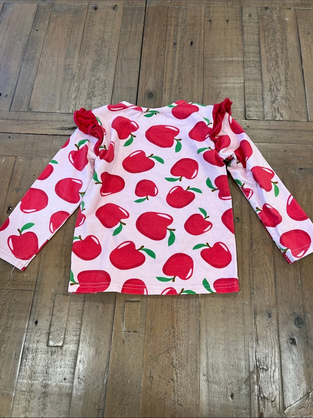 Cecil and Lou pink apple print ruffled two piece top and pants set 3T